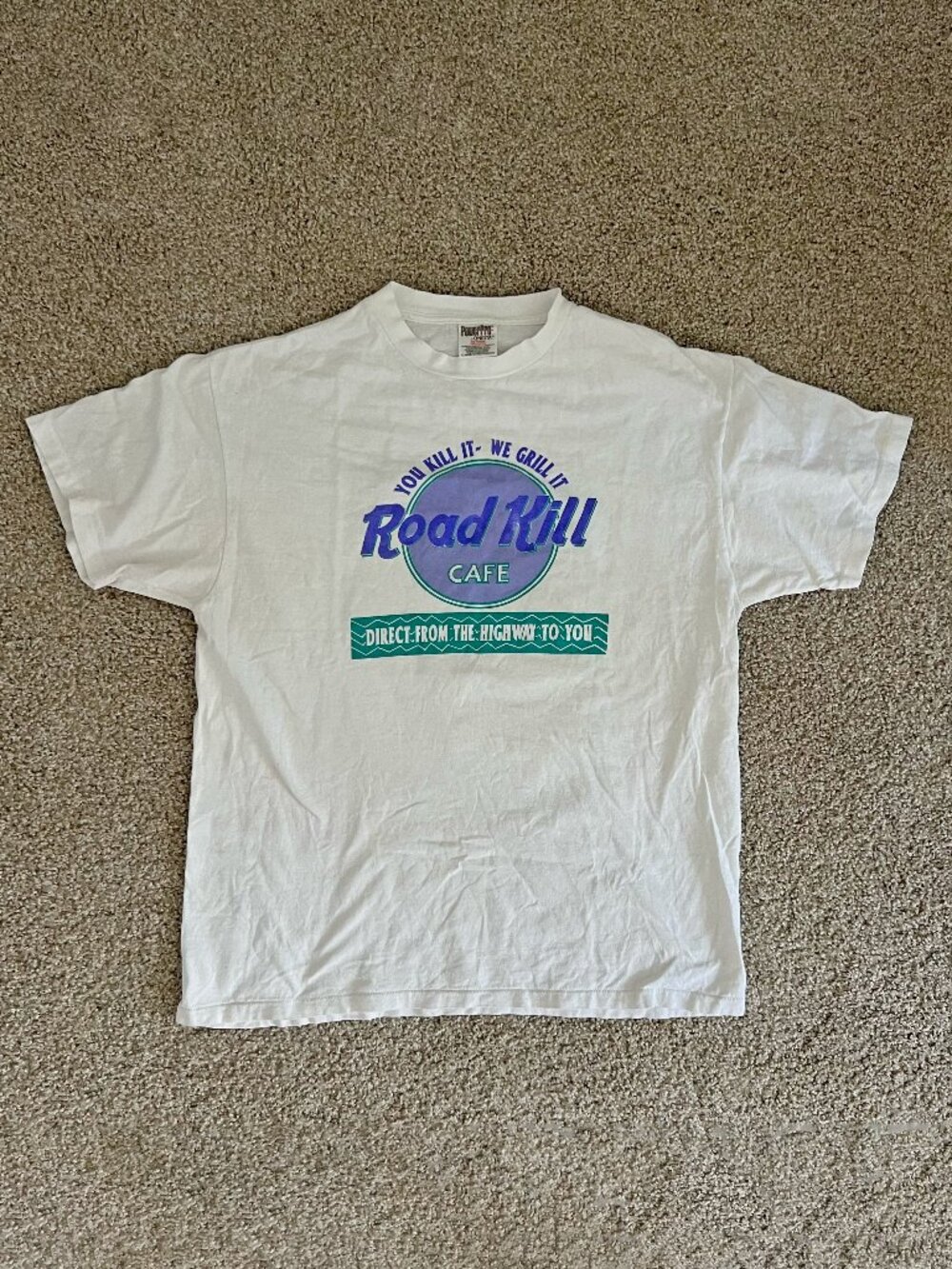 90s Road Kill Cafe Funny Novelty Double Sided T-Shirt Oneita Humor Size XL